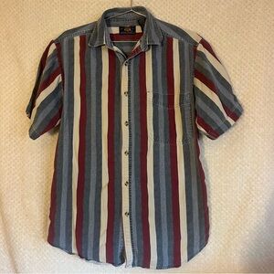 Route 66 Mens Short Sleeve Button Down Shirt Cotton Stripes Vintage Classic MED